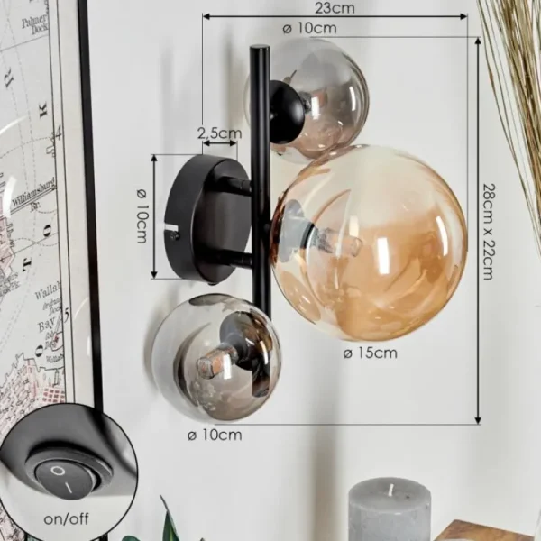 hofstein Applique murale - Verre 10, 15 cm Chehalis Ambre, Fumé, 3 lumières* Lampes Modernes