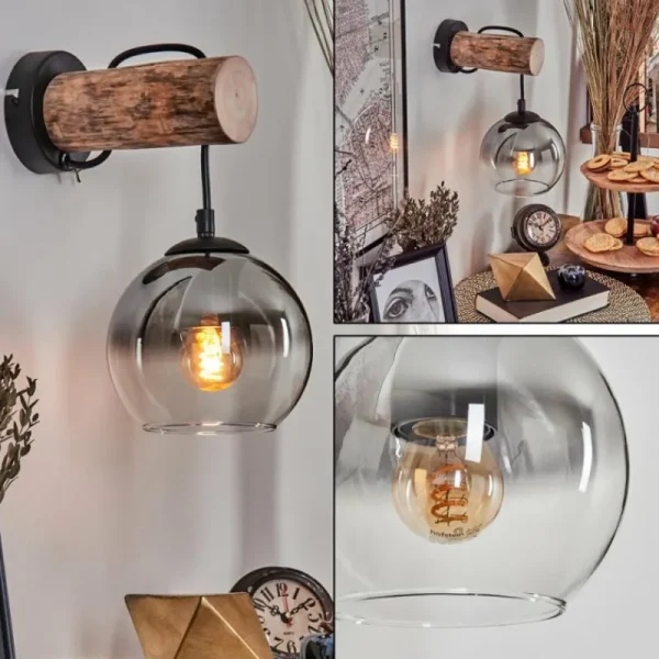 hofstein Applique murale - Verre 15 cm Koyoto Écru, Noir, 1 lumière* Lampes Modernes