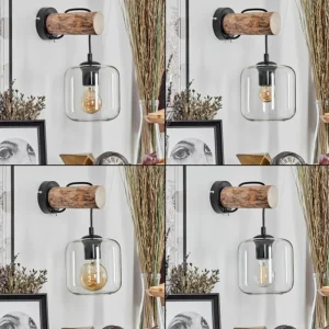 hofstein Applique murale - Verre 15 cm Lauden Écru, Noir, 1 lumière* Lampes Modernes