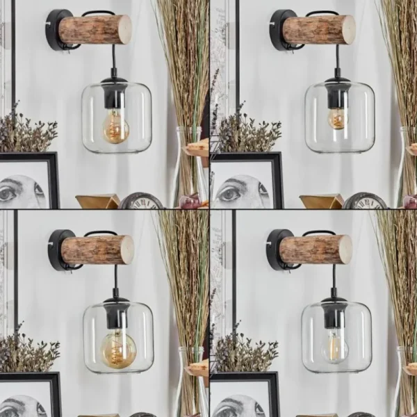 hofstein Applique murale - Verre 15 cm Lauden Écru, Noir, 1 lumière* Lampes Modernes