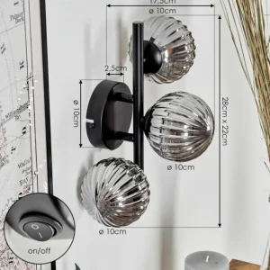 hofstein Applique murale - Verre 10 cm Chehalis Fumé, 3 lumières* Lampes Modernes