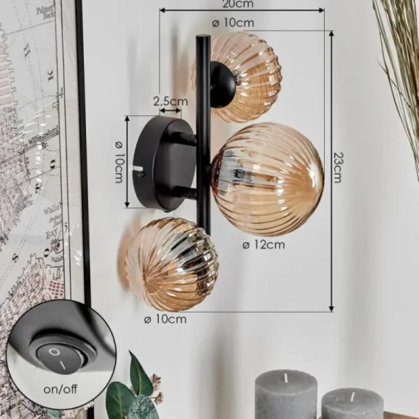 hofstein Applique murale - Verre 10 cm, 12 cm Chehalis Ambre, 3 lumières* Lampes Modernes