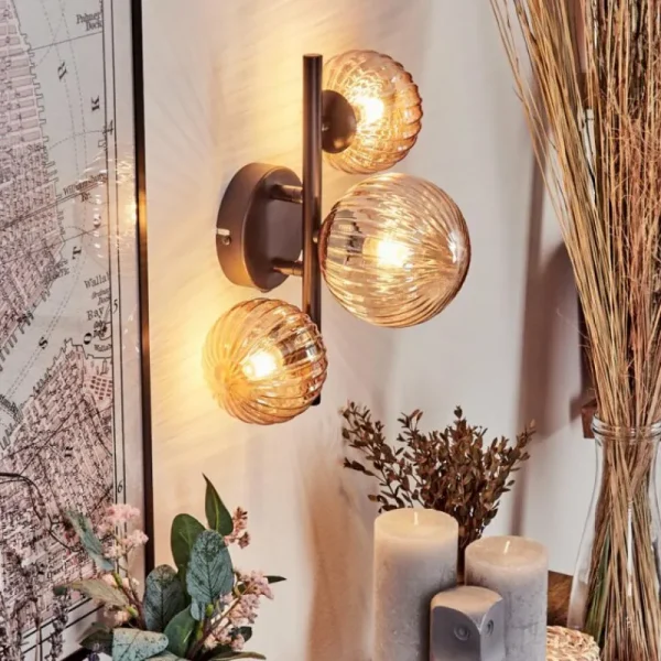 hofstein Applique murale - Verre 10 cm, 12 cm Chehalis Ambre, 3 lumières* Lampes Modernes