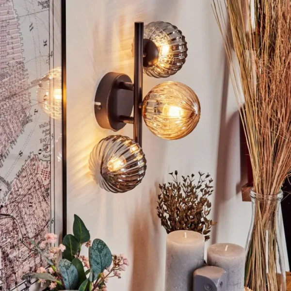 hofstein Applique murale - Verre 10 cm Chehalis Ambre, Fumé, 3 lumières* Lampes Modernes