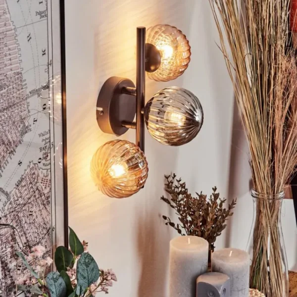hofstein Applique murale - Verre 10 cm Chehalis Ambre, Fumé, 3 lumières* Lampes Modernes