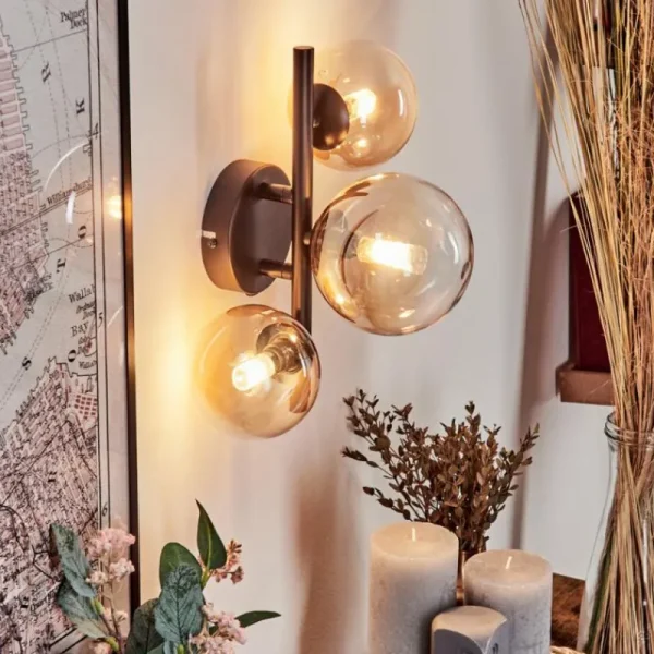 hofstein Applique murale - Verre 10 cm, 12 cm Chehalis Ambre, Clair, 3 lumières* Lampes En Verre