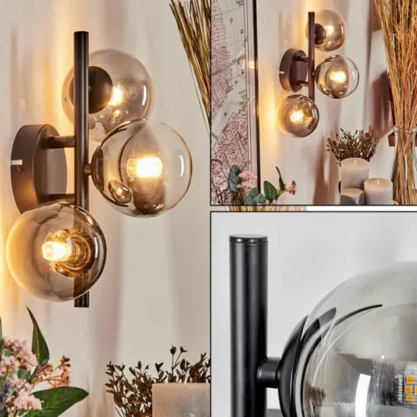 hofstein Applique murale - Verre Chehalis Clair, Fumé, 3 lumières* Lampes Modernes