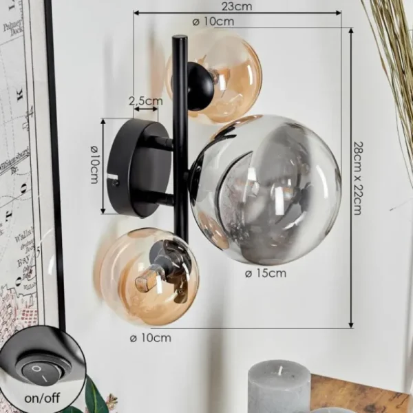 hofstein Applique murale - Verre Chehalis Ambre, Fumé, 3 lumières* Lampes Modernes