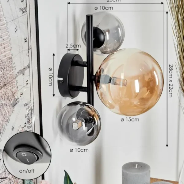 hofstein Applique murale - Verre Chehalis Ambre, Clair, Fumé, 3 lumières* Lampes Modernes