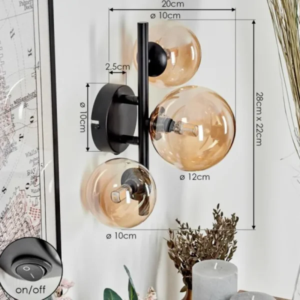 hofstein Applique murale - Verre Chehalis Ambre, 3 lumières* Lampes En Verre