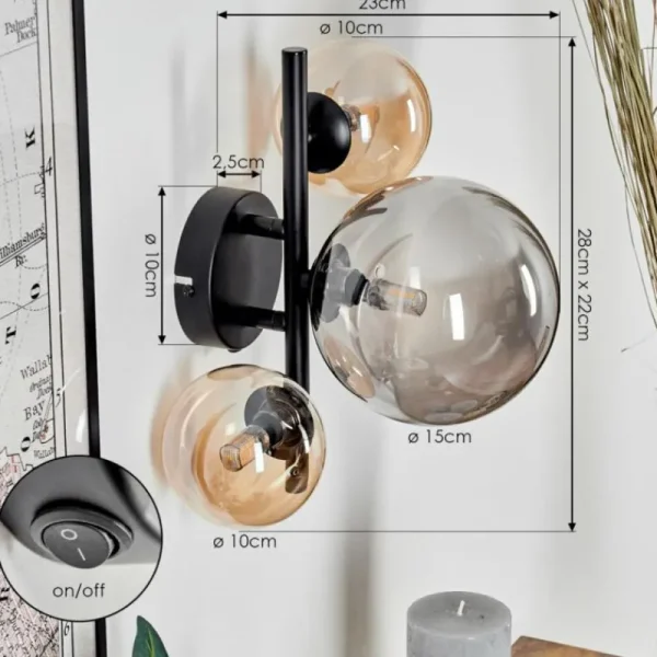 hofstein Applique murale - Verre Chehalis Ambre, Fumé, 3 lumières* Lampes Modernes