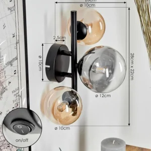hofstein Applique murale - Verre Chehalis Ambre, Clair, Fumé, 3 lumières* Lampes Modernes