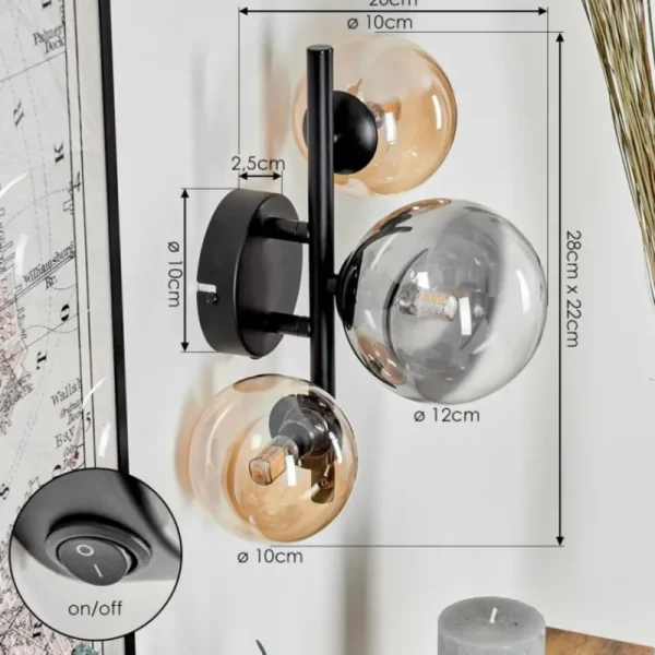 hofstein Applique murale - Verre Chehalis Ambre, Clair, Fumé, 3 lumières* Lampes Modernes