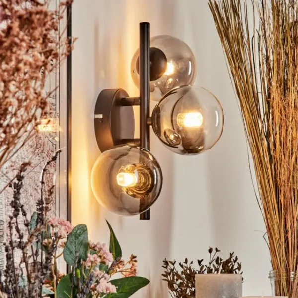 hofstein Applique murale - Verre Chehalis Clair, Fumé, 3 lumières* Lampes Modernes