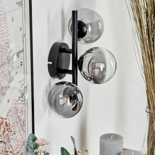 hofstein Applique murale - Verre Chehalis Clair, Fumé, 3 lumières* Lampes Modernes