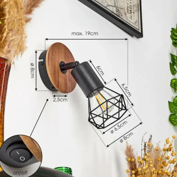 hofstein Applique murale Baripada Bois foncé, Noir, 1 lumière* Lampes Modernes