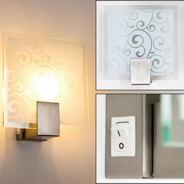 hofstein Applique murale carrée Acier inoxydable, Blanc, 1 lumière* Lampes En Verre