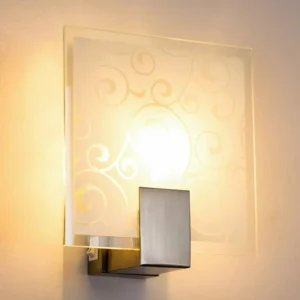 hofstein Applique murale carrée Acier inoxydable, Blanc, 1 lumière* Lampes En Verre