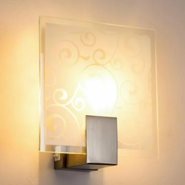 hofstein Applique murale carrée Acier inoxydable, Blanc, 1 lumière* Lampes En Verre