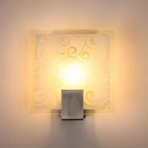 hofstein Applique murale carrée Acier inoxydable, Blanc, 1 lumière* Lampes En Verre