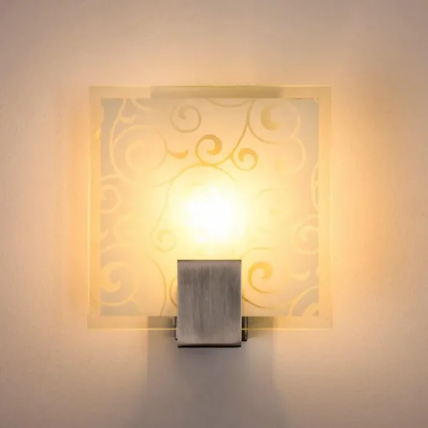 hofstein Applique murale carrée Acier inoxydable, Blanc, 1 lumière* Lampes En Verre