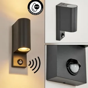 hofstein Applique murale d'extérieur Kingstown Anthracite, Transparent, 2 lumières, Détecteur de mouvement* Lampes Modernes