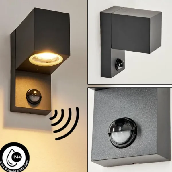 hofstein Applique murale d'extérieur Kingstown Anthracite, Transparent, 1 lumière, Détecteur de mouvement* Lampes Modernes