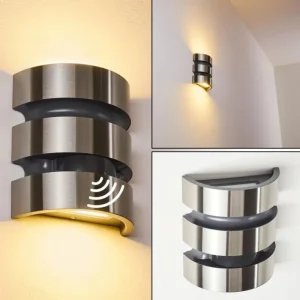 hofstein Applique murale d'extérieur Kolding LED Acier inoxydable, Noir, 1 lumière, Détecteur de mouvement* Lampes Modernes