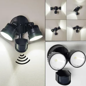 hofstein Applique murale d'extérieur Emmerlev LED Noir, 2 lumières, Détecteur de mouvement* Lampes Modernes