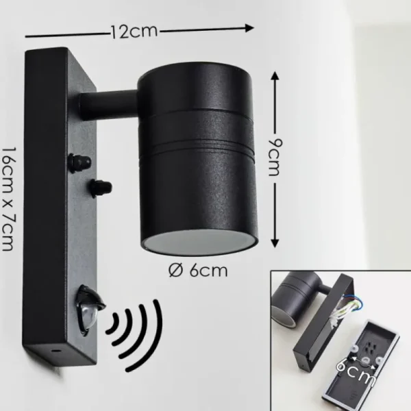 hofstein Applique murale d'extérieur Froslev LED Noir, 1 lumière, Détecteur de mouvement* Lampes Modernes