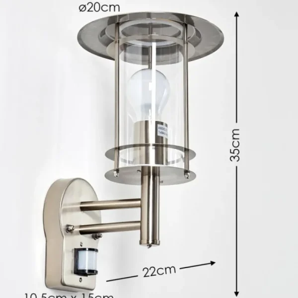 hofstein Applique murale d'extérieur Mulo Acier inoxydable, 1 lumière, Détecteur de mouvement* Lampes Modernes