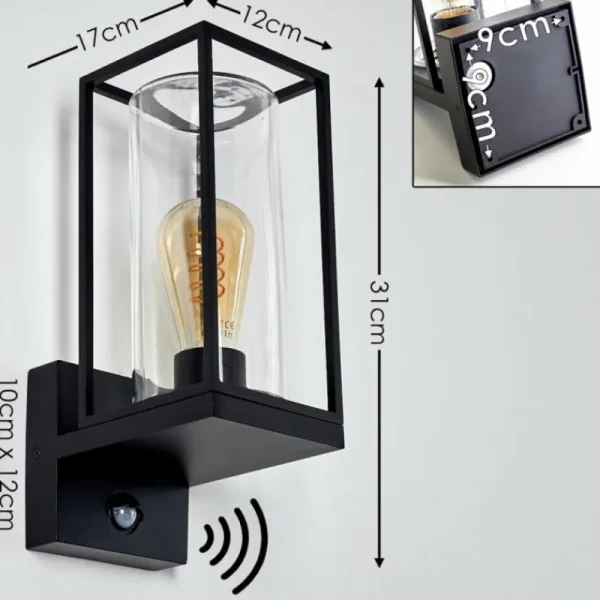 hofstein Applique murale d'extérieur Palanga Noir, 1 lumière, Détecteur de mouvement* Lampes Modernes