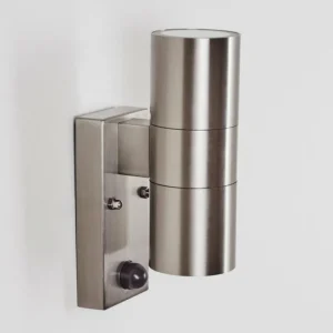 hofstein Applique murale d'extérieur Bessiebelle Acier inoxydable, 2 lumières, Détecteur de mouvement* Lampes Modernes
