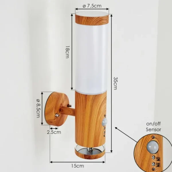 hofstein Applique murale d'extérieur Tenvik LED Brun, Couleur bois, 2 lumières, Détecteur de mouvement* Lampes Modernes