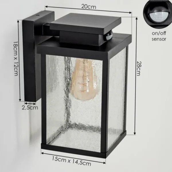 hofstein Applique murale d'extérieur Tieva Noir, 1 lumière, Détecteur de mouvement* Lampes Modernes