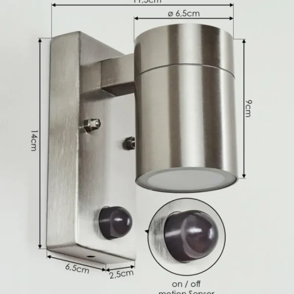 hofstein Applique murale d'extérieur Bessiebelle Acier inoxydable, 1 lumière, Détecteur de mouvement* Lampes Modernes