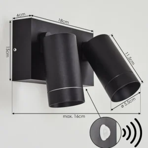 hofstein Applique murale d'extérieur Hakamken Noir, 2 lumières, Détecteur de mouvement* Lampes Modernes