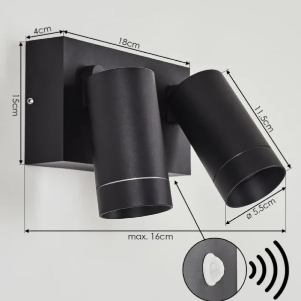 hofstein Applique murale d'extérieur Hakamken Noir, 2 lumières, Détecteur de mouvement* Lampes Modernes
