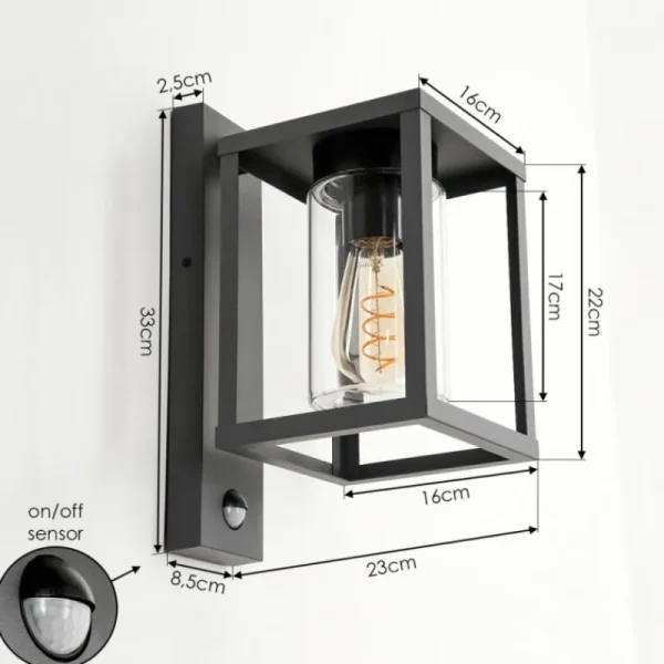 hofstein Applique murale d'extérieur Parkkola Anthracite, 1 lumière, Détecteur de mouvement* Lampes Modernes