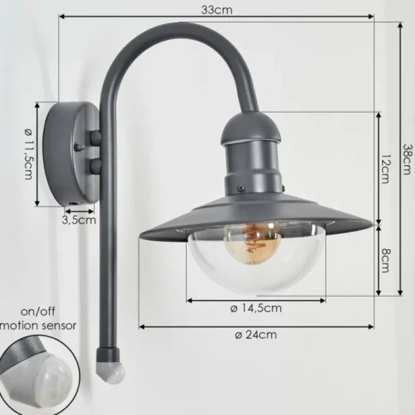 hofstein Applique murale d'extérieur Elima Anthracite, 1 lumière, Détecteur de mouvement* Lampes Modernes