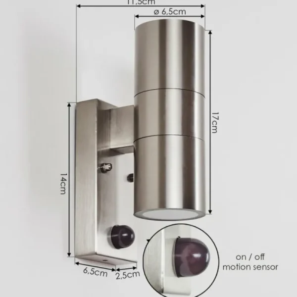hofstein Applique murale d'extérieur Bessiebelle Acier inoxydable, 2 lumières, Détecteur de mouvement* Lampes Modernes