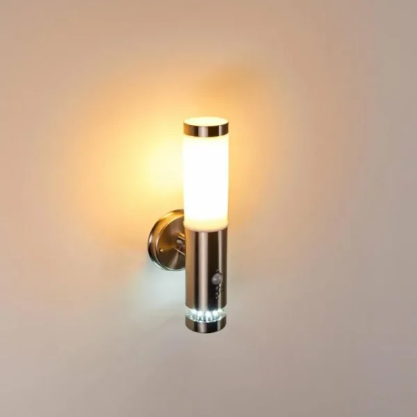 hofstein Applique murale d'extérieur Walise Acier inoxydable, 1 lumière, Détecteur de mouvement* Lampes Modernes