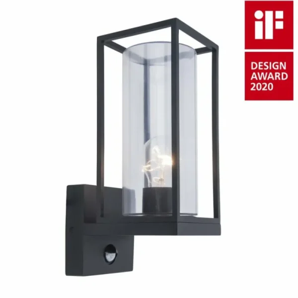 Luminaires Lutec Applique murale d'extérieur Lutec Flair Noir, 1 lumière, Détecteur de mouvement* Lampes En Verre