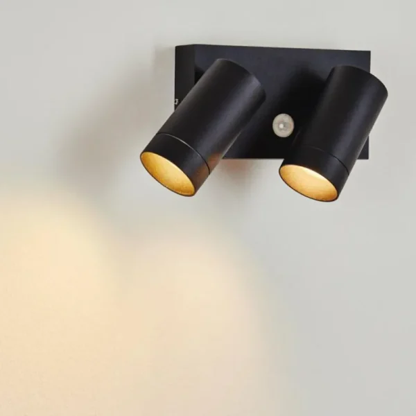 hofstein Applique murale d'extérieur Hakamken Noir, 2 lumières, Détecteur de mouvement* Lampes Modernes