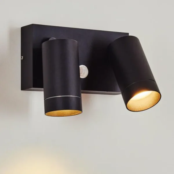 hofstein Applique murale d'extérieur Hakamken Noir, 2 lumières, Détecteur de mouvement* Lampes Modernes