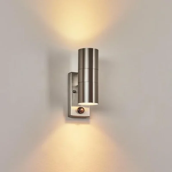 hofstein Applique murale d'extérieur Bessiebelle Acier inoxydable, 2 lumières, Détecteur de mouvement* Lampes Modernes