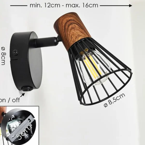 hofstein Applique murale Errested Bois foncé, Noir, 1 lumière* Lampes Modernes