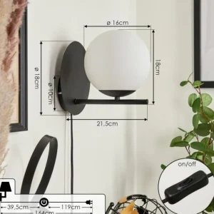 hofstein Applique murale Hogatza Noir, 1 lumière* Lampes En Verre