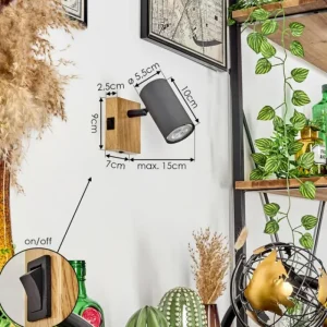 hofstein Applique murale Javel Gris, Couleur bois, Noir, 1 lumière* Lampes Modernes