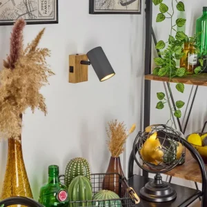 hofstein Applique murale Javel Gris, Couleur bois, Noir, 1 lumière* Lampes Modernes
